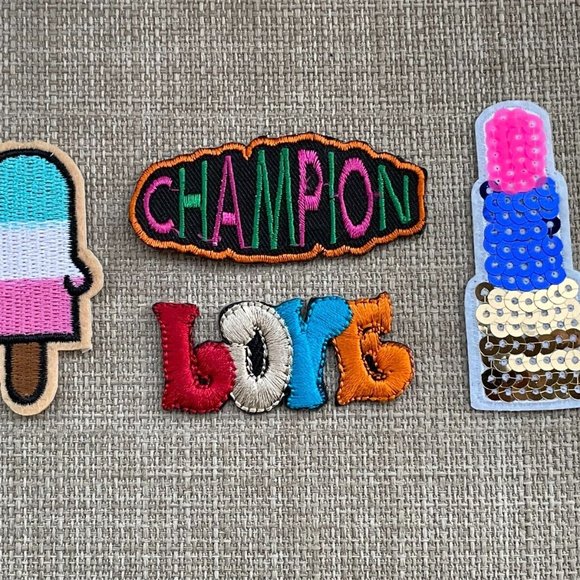 Iron On Patches LOVE CHAMPION LIP STICK ICE BAR Embroidery Lot of 4 Patches - Picture 3 of 10